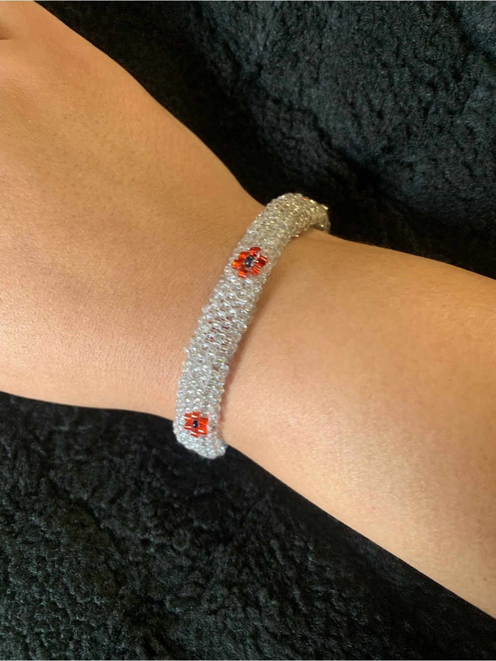 Silver Crystal Bracelet with Red Accent Bead